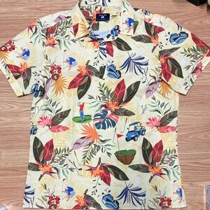 Men's Yellow Tropical Golf Print Short-Sleeve Shirt